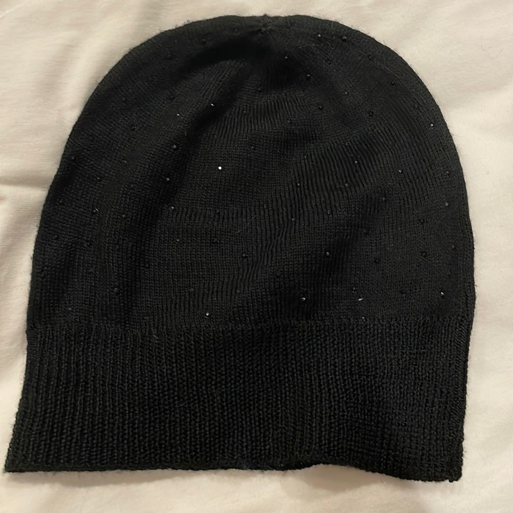 Black Calvin Klein thin beanie with black crystals